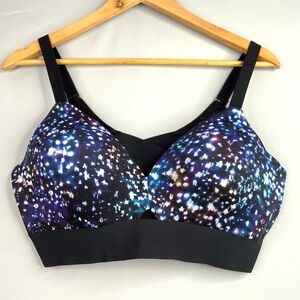 SPANX Cosmic Print Sports Bra Support Black Mesh Shape-wear. Size XL.